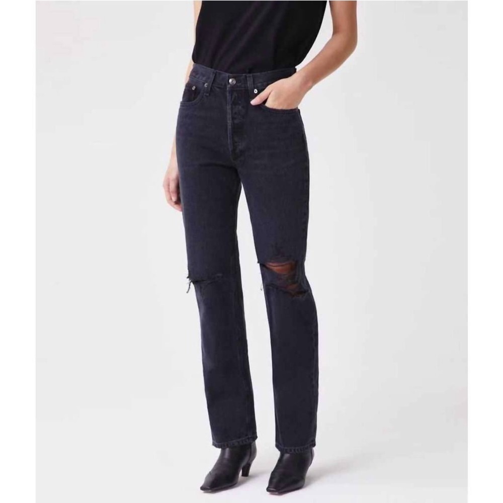 AGOLDE Lana Mid Rise Straight Jeans in Disorder Black Denim Jeans 28